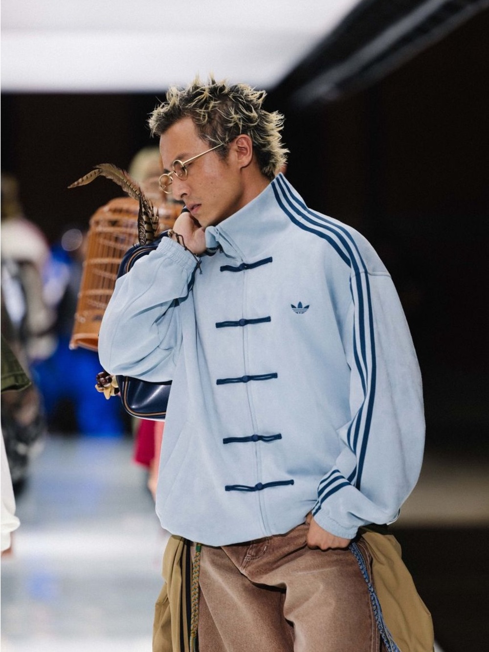adidas Light Blue Bomber Jacket with Navy Stripe Accents
